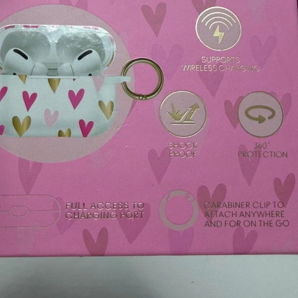 XO Poppy Heart AirPods Pro Case Pink Gold Wireless Charging Shockproof Coquette